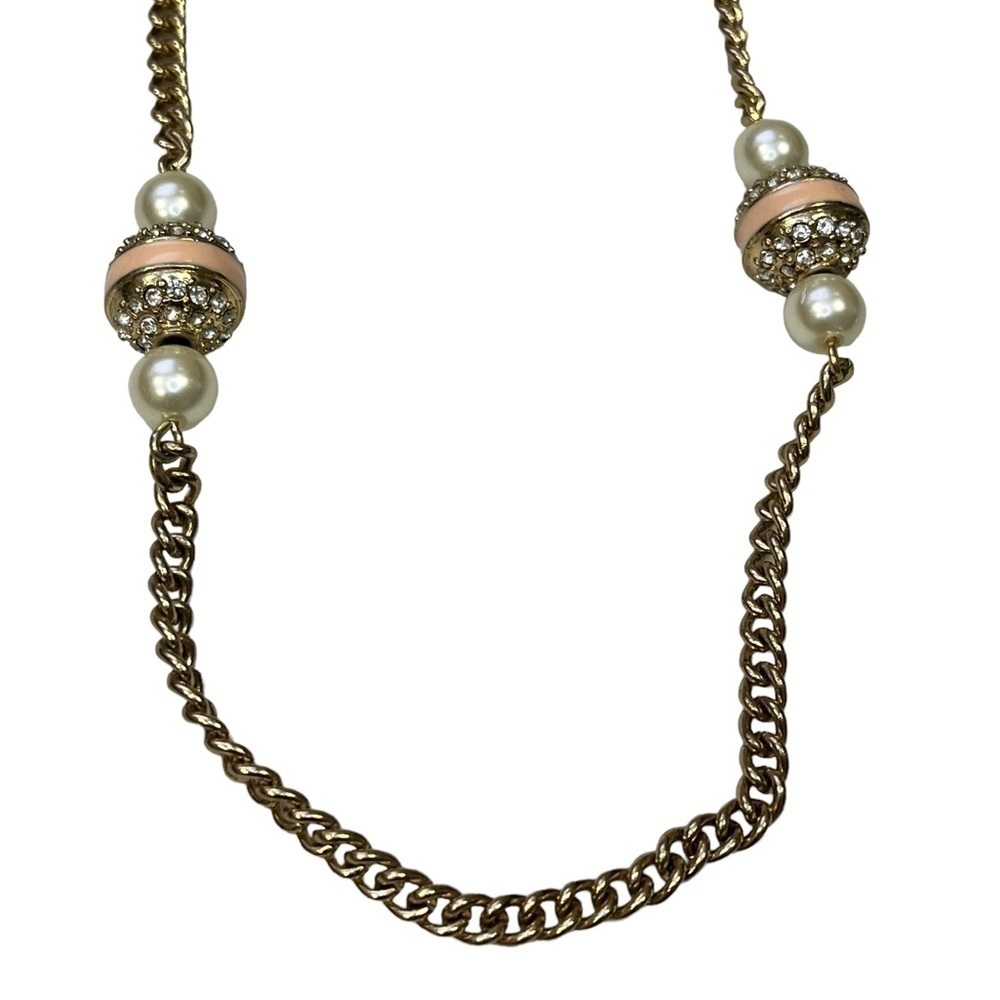 J Crew Gold Chain Necklace Pearls Pink Rhinestones